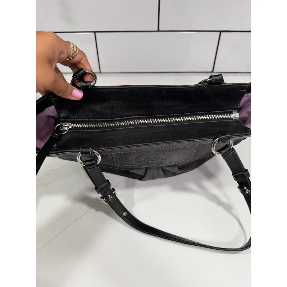Coach Penelope Black Leather Pleated Shopper Tote Bag Silver Hardware